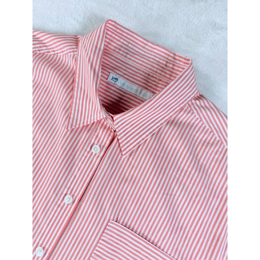 Southern Tide Cam Stripe Poplin Dress Womens M Pink White Preppy Coastal - Picture 3 of 13